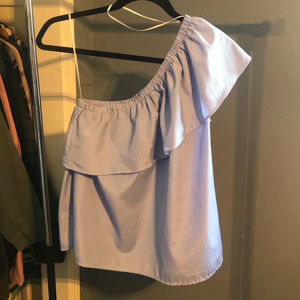 Casual stripped single shoulder blouse